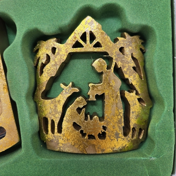 Vintage Dicksons Nativity Avent Candle Holder Religious Scripture Cross Gold - Picture 6 of 14